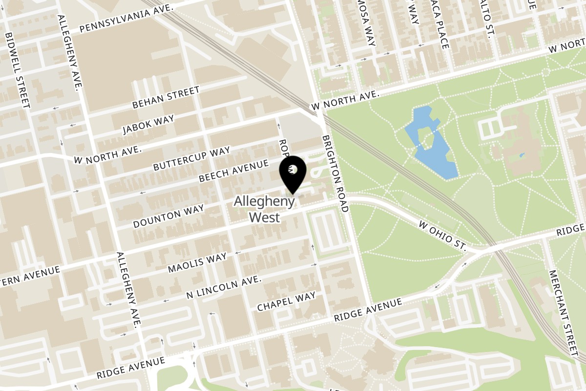 Map showing the location of The Sandwich Shoppe on 822 Western Ave in Pittsburgh